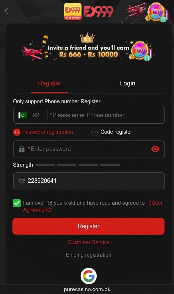 FD999 Game new player registeration