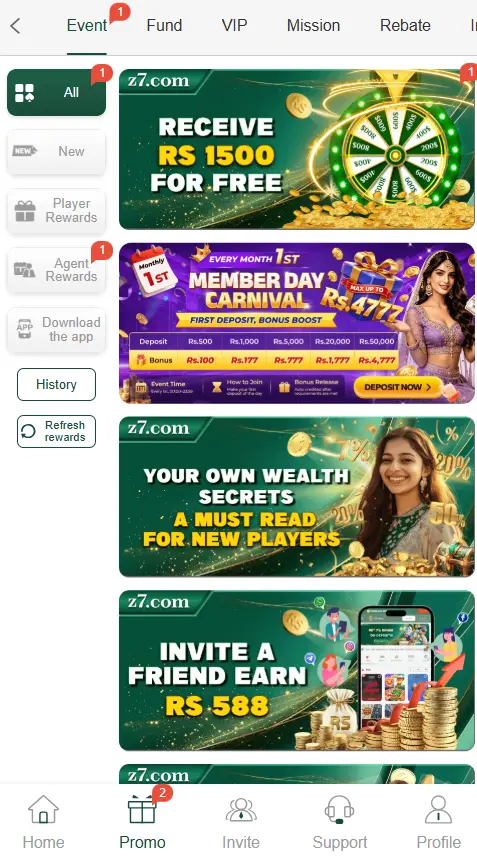 Z7 Game bonuses and rewards
